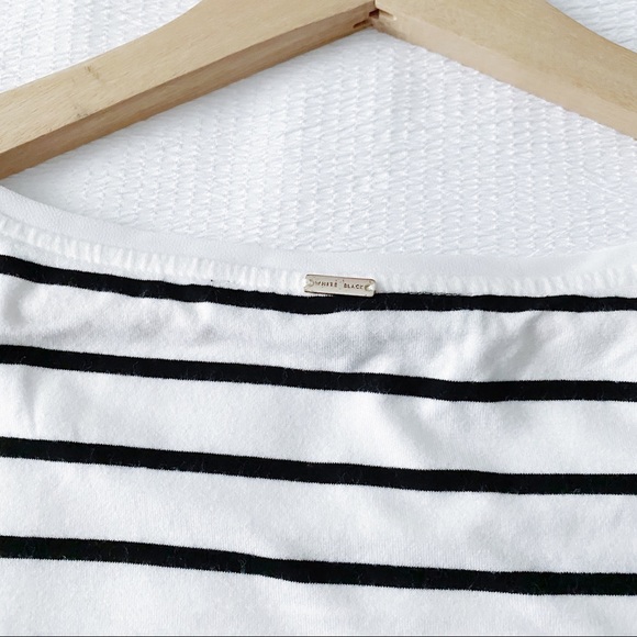 WHBM Black & White Stripe Top With Button Sleeves - Picture 9 of 11